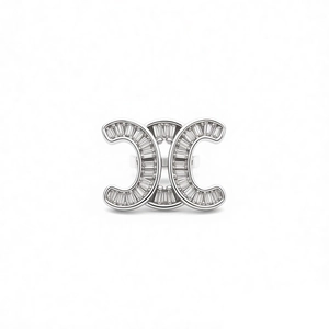 Three-layer zircon clip-on earrings featuring a Triomphe design with silver finish