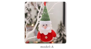 Detail view of Santa Claus plush pendant with glitter hat and wooden button decoration