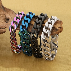 Flat Cuban link stainless steel bracelets for men in silver, blue, black and rainbow finish