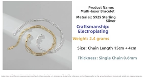 Detailansicht des S925 Sterling Silber Mehrschicht-Armbands mit Maßen und Gewichtsangabe