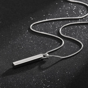 Minimalist silver bar pendant necklace with sleek snake chain for men and women