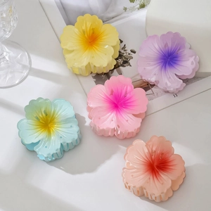 Set of five colorful gradient flower hair claws for women beach vacations and styling