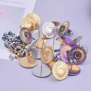 Textured 304 stainless steel round stud earrings in gold silver and rainbow finishes