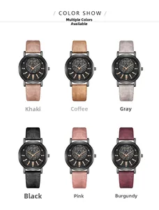 Vue détaillée de montres à quartz ciel étoilé avec six options de bracelets en cuir colorés