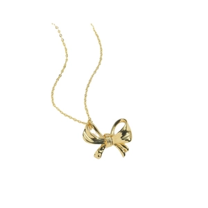 Elegant gold bow pendant necklace with thin chain for women in a minimalist chic style