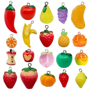 3D Simulation Fruit Vegetable Charms Resin Acrylic Pendants With Metal Rings For DIY Earring Necklace Keychain Jewelry Making