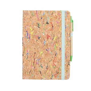 A5 cork notebook with artistic colored lines, elastic band and matching pen set