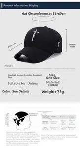 Detailed size guide for cotton baseball cap with adjustable head circumference measurements