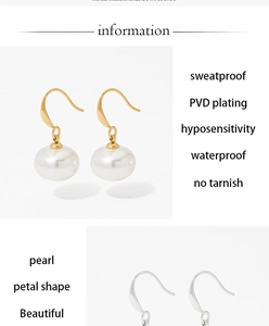 Macro detail of petal-shaped pearl earrings with waterproof PVD plating finish