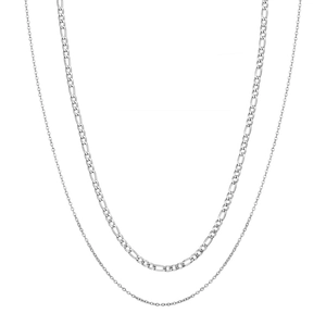 Double layered stainless steel necklace with Figaro and cable chain for women
