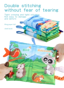 Detail of crinkle cloth book with 3D animal tails for baby sensory development and learning