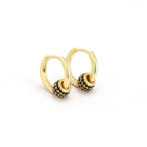 Elegant 925 sterling silver gold huggie earrings with black textured round beads