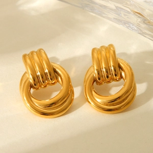 Minimalist 18k gold plated stainless steel twisted triple hoop earrings for women
