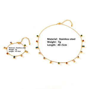 Detailed view of titanium steel jewelry set featuring colorful cubic zirconia accents