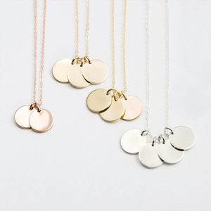 Minimalist stainless steel necklaces with round pendants in gold silver and rose gold