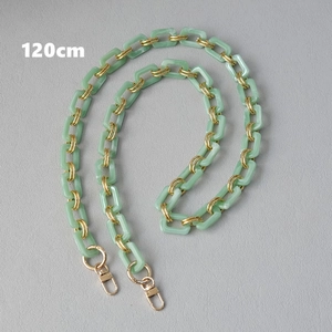 Detailed 120cm light green acrylic resin purse strap with gold metal rings and lobster clasps