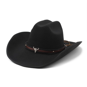 Western Cowboyhut Wollfilz Breite Krempe Mit Kunstlederband Und Metallbullenkopf Vintage Retro Stil Für Damen Herren