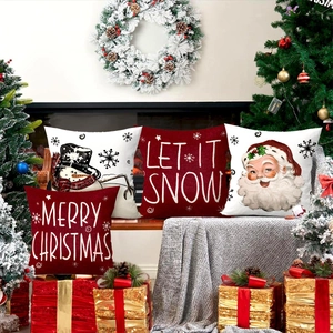 Christmas Pillow Covers Linen Polyester Santa Claus Snowman Holiday Decorative For Sofa Couch Living Room