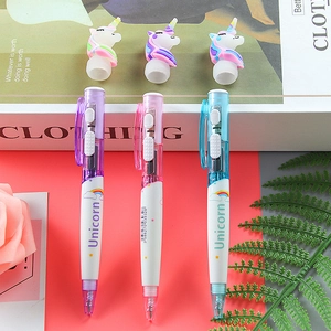 Creative glowing unicorn ballpoint pens in purple, pink and blue with cute charms
