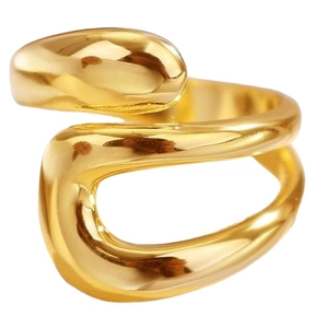 Polished S925 sterling silver hollow water drop open ring in minimalist gold fluid style