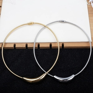 Minimalist titanium steel torque necklaces with curved pendants in gold and silver finishes