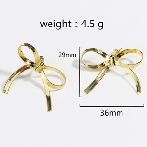Elegant gold bow earrings for women featuring 29mm height and 36mm width dimensions