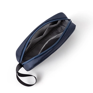 Large capacity navy blue digital storage bag with multi-compartment interior for cables