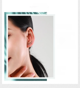 Detail view of S925 sterling silver leaf ear cuff with sparkling zircon inlay for women