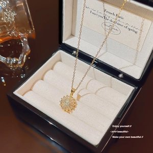 Golden sunflower necklace with sparkling crystals in a premium gift box set
