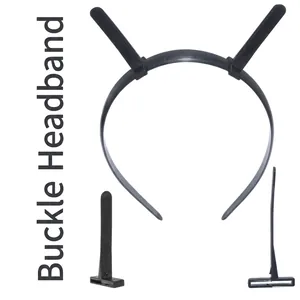 Detailed view of DIY black plastic headband base with secure buckle attachment clips
