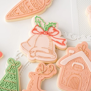 3D Christmas fondant cookie cutters set featuring reindeer tree and gingerbread house