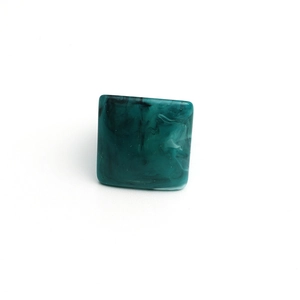 Minimalist square dark green marble resin ring set with vintage geometric style