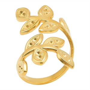 Adjustable minimalist gold leaf ring made of durable 304 stainless steel with cutouts