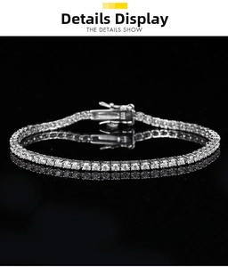 Macro shot of S925 sterling silver tennis bracelet with S925 hallmark on polished surface