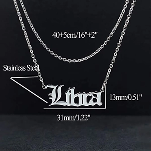 Double-layered stainless steel Libra zodiac necklace with gothic letter pendant