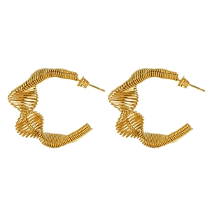 Chic gold-toned C-shape earrings with a spring spiral metal design and stud closure