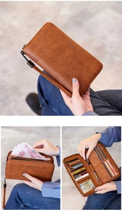 Detailed interior of RFID blocking leather wallet showing multiple card slots and cash pocket