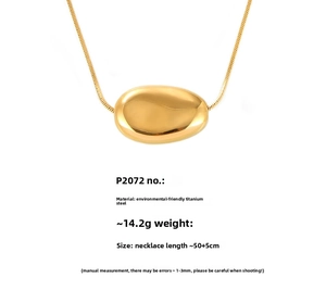 Detailed specs of gold bean pendant necklace in polished titanium steel with dimensions