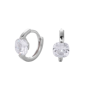 Elegant S925 sterling silver hoop earrings with rectangular cubic zirconia stones