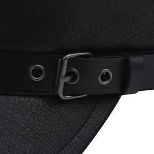 Classic black PU leather military baker boy hat with silver buckle and metal eyelets