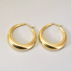 Pendientes de aro huecos en oro de 18K con estilo minimalista francés pulido