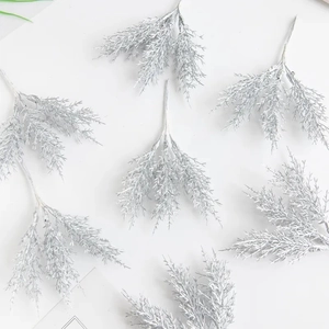 Artificial silver cedar sprigs with glitter finish for DIY wreaths and holiday decoration