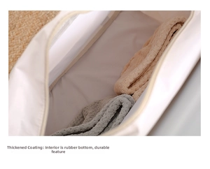 Close-up of durable thickened coating and rubberized lining inside the large travel bag