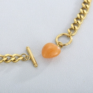 Gold OT clasp necklace with heart pendant and thick chain for women
