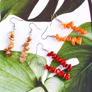 Three pairs of handmade natural crystal chip bead earrings in bohemian gemstone style