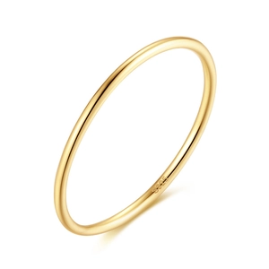 Minimalist S925 sterling silver thin band ring in gold finish on white background