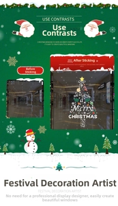 Detailed view of white Merry Christmas tree window decals with snowflake and star patterns