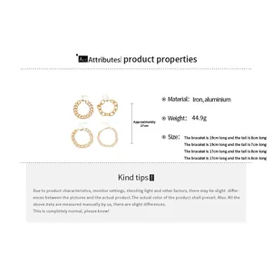 Set of four gold metal chain bracelets with detailed material and size specifications