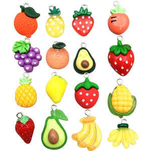 Set of 16 cute resin fruit and vegetable charms with metal loops for DIY jewelry making