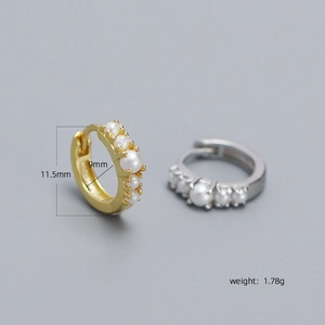 Elegant S925 silver pearl hoop earrings in gold and silver finish with dimensions